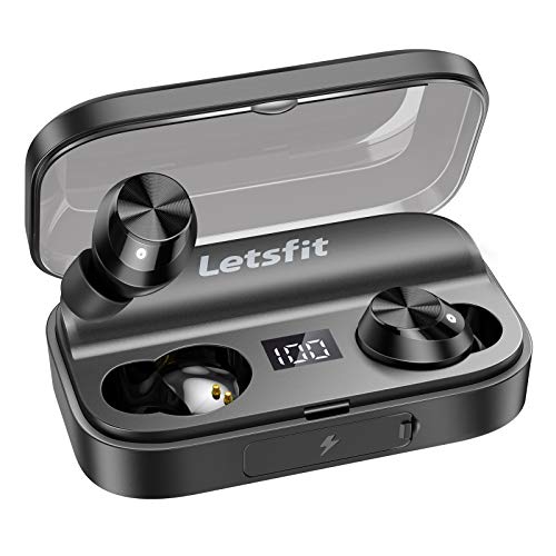 Wireless Earbuds, Letsfit 100Hrs Playtime with Wireless Charging Case, Bluetooth 5.0 Headphones Deep Bass Stereo Waterproof Earphones in-Ear Built-in Mic for Sports and Work