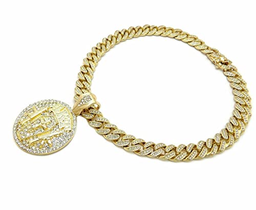 Hip Hop Jewelry Gold Plated 4KT Pendant & 12mm 16" 18" 20" 24" Iced Miami Cuban Box Lock Chain Necklace4