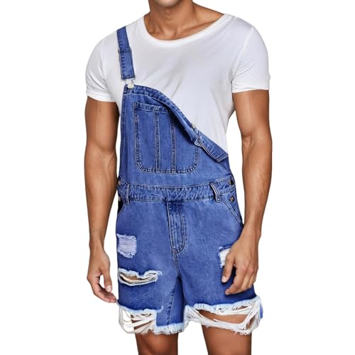 Mono corto de hombre Denim Correas Ajustables Bolsillos Múltiples Jeans Casual Cómodos Clásicos Vintage Outdoor Impermeable de Trabajo Tirantes Pantalones anchos ligeros para el tiempo libre, A Bu1, L