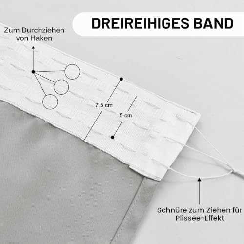 DWCN Raumteiler Vorhang Blickdicht Breite Gardinen Kräuselband Schienen – Ansicht 5