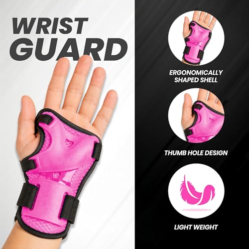 Image of Jaspo Skate Mate Protective Skating Kit for Kids - Helmet with Adjuster, Knee Elbow Pads & Wrist Guards, Safety Gear Set for Skating, Cycling & Skateboarding (Pink, Large)
