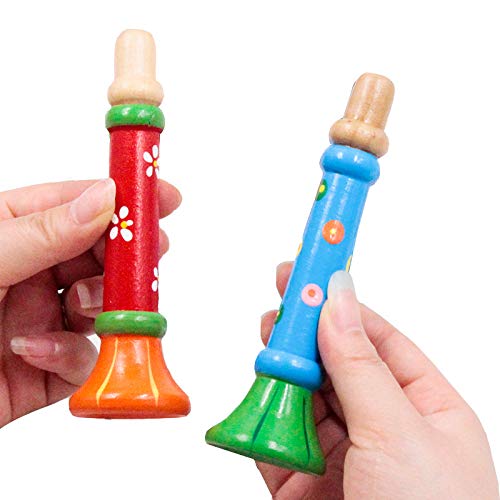 Tovip 3Pcs Wood Musical Instrument Toys Small Buglet Wooden Vertical Whistle Small Speakers Trumpet Toy Children Toy(Random) #TOP3