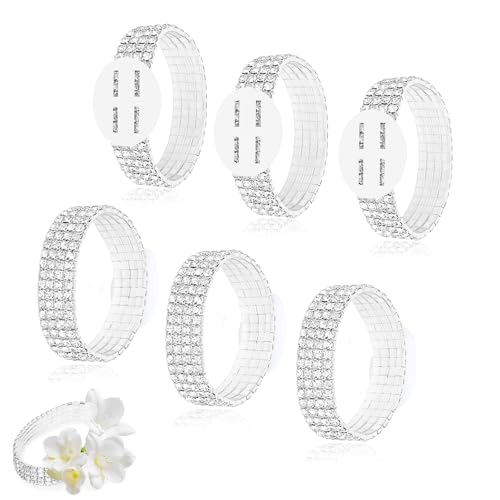 6 Packs Wrist Corsage Bracelets Elastic Corsage Wristlet Band, Rhinestone Wrist Corsage Bands Accessories for Wedding Party Prom Wrist DIY Handmade Silver Corsage Supplies