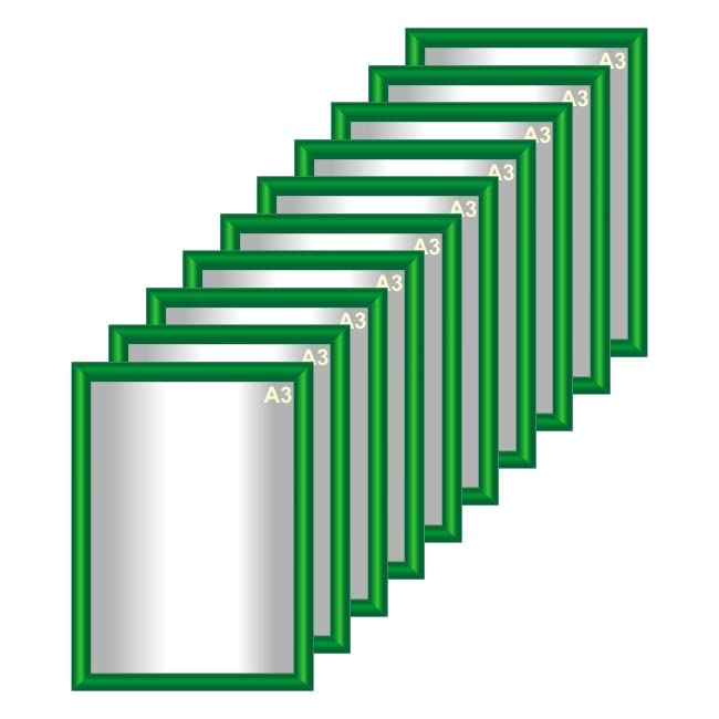 Snap Poster Frames | Certificate Photo Display | Clip Poster Holders for Retail And Advertising Displays | Notice Sign Board Frame for Walls (Green Colour) (10, A3 (297 x 420mm))