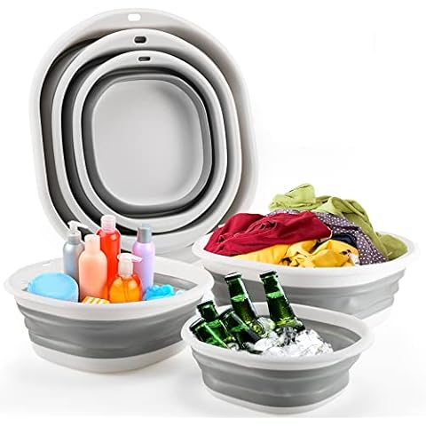 Collapsible Tub Wash Basin Laundry Tub 3 Pack Collapsible Laundry Baskets Foldable Dish Tub Plastic Washtub Space Saving Storage Container for Dishing, Fruit, Camping, Laundry, Hiking & Home (Grey) Cover