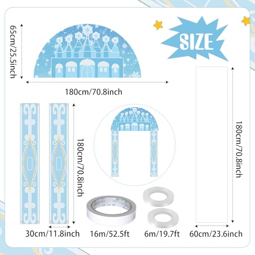 Image of Tingjoo 4 Pcs Winter Wonderland Door Cover Winter Castle Hanging Banner White Snowflake Runner Entryway Party Decorations Blue Wonderland Porch Sign Photo Backdrop for Holiday Classroom Party Supplies