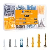 Boltmax 160 Stück Dübel Schrauben Set, Dübel Set mit Schrauben, Rigips Dübel in verschiedenen Größen, Hohlraumdübe für Profis und Heimwerker zur Befestigung an Gipsplatten, Beton und Ziegel