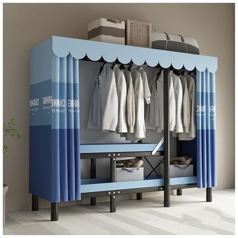 LLINVX Foldable Portable Wardrobe Closet with Door, Coat Storage Garment Racks, Metal Clothing Rack for Hanging Clothes, Clothes Rack for Bedroom, Dorm(Blue 2,98cm/38.6inch) Cover