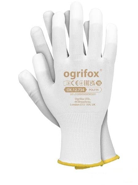 M-Glove 12 works of Protective Gloves Nylon with Polyurethane Coating Gloves Car Jewellery (White 9/L), Weiß 9/L