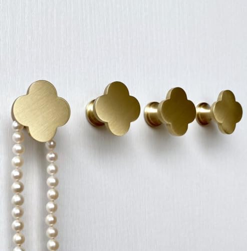 Lot de 4 crochets muraux décoratifs en laiton massif pour manteau, sac à dos, sac à main, serviette, crochet mural fantaisie champagne doré