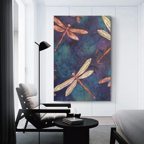 Impression sur toile moderne de libellule peinte à la main pour mur