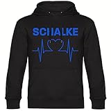 VIMAVERTRIEB® Kapuzen Sweatshirt Schalke - Herzschlag - Druck: blau - Shirt Pulli Hoodie Fußball Fanartikel Fanshop - Größe: S schwarz