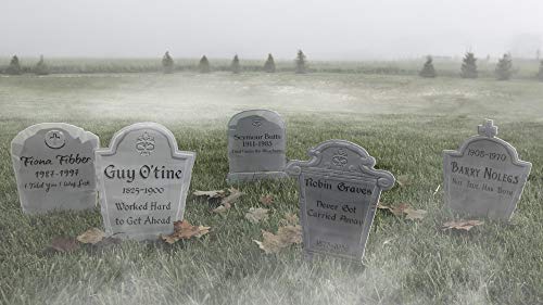 Tombstone Walkway Yard Signs Halloween Decorations - 6 Funny Gravestones with Stakes - Outdoor Holiday Decor, Haunted House Set Up, Graveyard Theme Set, Theater Play Props for Lawn, Garden & Backyard - Thumbnail 7