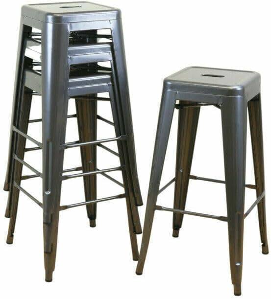 HOM4NISH Metal Bar Stool with Footrest - Set of 2, 4 - Backless, Armless, Square Seat, Counter Height, Stackable Bar Chair — image 1