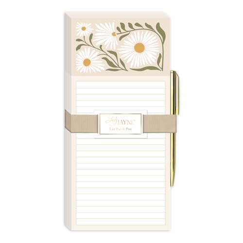 Bloc-notes ligné magnétique 10,2x21,6 cm avec stylo bille Lady Jayne marguerite 80913