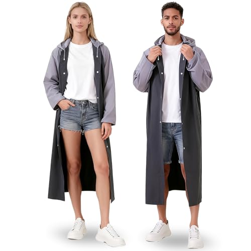 2 Stück Regenponcho Regenmantel Damen Herren Regenschutz Wasserdicht Regencape mit Tunnelzug Kapuze und Elastische Manschette, Leichtgewichts Regen Poncho für Wandern...