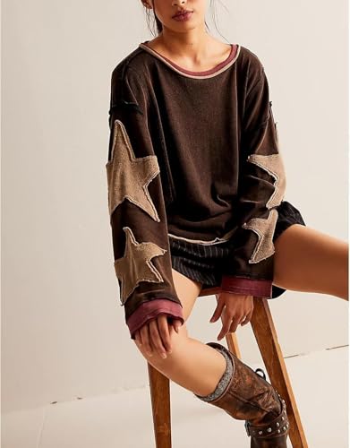 Y2k Oversized Sweatshirt for Women Crewneck Graphic Sweatshirts Long Sleeve Drop Shoulder Preppy Shirts Pullover Tops4
