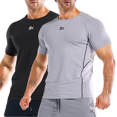 BROKIG Men's DiamondGrid Workout Gym Shirt-Breathable Short Sleeve Muscle Tee,Quick Dry Crewneck Top for Bodybuilding
