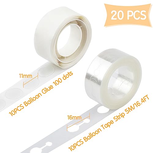Image of Balloon Arch Kit, 20 Rolls Balloon Arch Strip Kit for Garland, 164 Ft Balloon Tape Strip Double Hole, 1000 Dots Glue Point Tape for Birthday Valentines Wedding Graduations Party Decorations