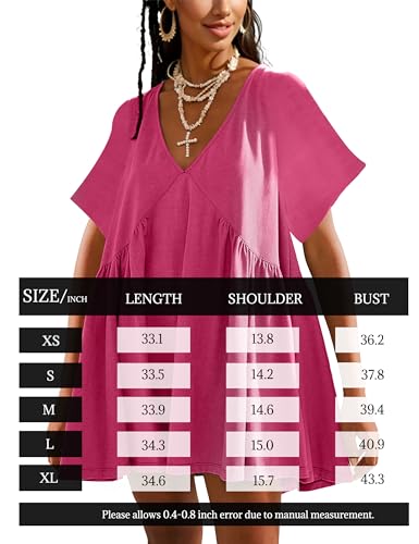 Image of Gozoloma Women Summer Short Sleeve Mini Dress Casual Loose V Neck Flowy Sundress Vacation Tshirt Sun Dress with Pockets