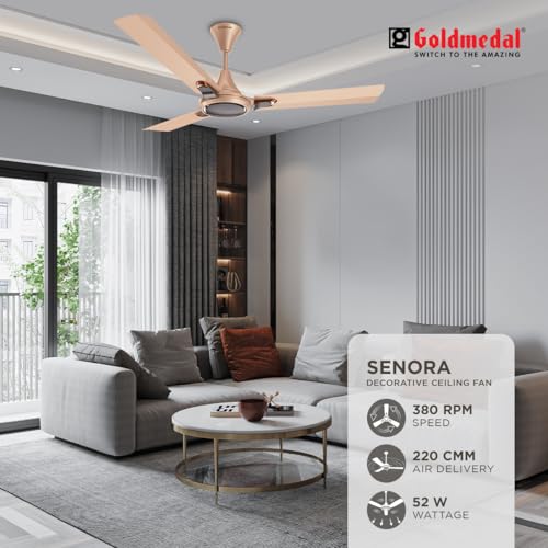Image of Goldmedal Senora 1200 mm BEE Certified Star Rated Decorative Ceiling Fan | Anti Dust| High Air Delivery| High RPM | 2 years Warranty (Midas Gold)