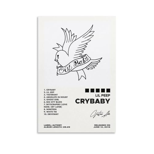 HTGFNKFQ Crybaby Album Poster - Lil Peep Limited Edition Canvas Poster, 18x12 Inch, Black, Modern, Contemporary, Landscape Orientation, Unframed/Wrapped Canvas, Living Room/Bedroom Decor