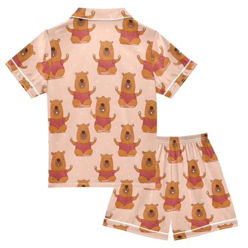 Unisex Animals Pajamas Soft Satin Silk Sleepwear Summer 2 Piece Sets Lounge Wear2