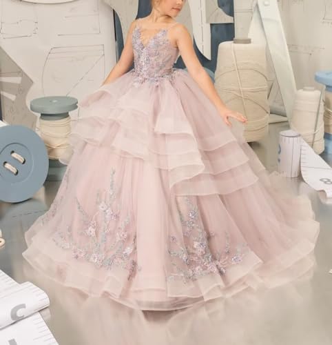 Flower Girl Dresses for Wedding Layered Tulle Princess Pageant Dress Girls Floral Ball Gown2