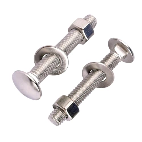 Image of 8 Sets 5 /16-18 x 2-1 /2 inch Carriage Bolts Screws Round Head Square Neck and Hex Nuts, Flat Washers 304 Stainless Steel 18-8 Full Thread, Silver