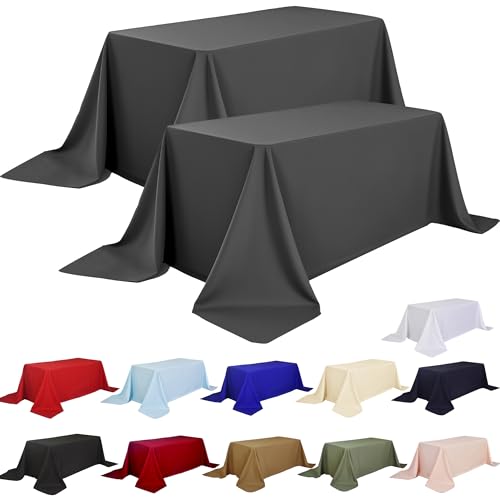 Image of 2-Pack 90x132 inch Grey Table Cloths, Solid Stain and Wrinkle Resistant Oblong Tablecloth, Premium Plain Weave Polyester Fabric Rectangle Table Linen Covers for Hotel, Wedding
