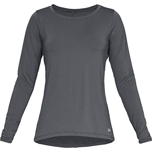 Under Armour Women's HeatGear Armour Long-Sleeve T-Shirt , Pitch Gray Light Heather (012)/Metallic Silver , Medium