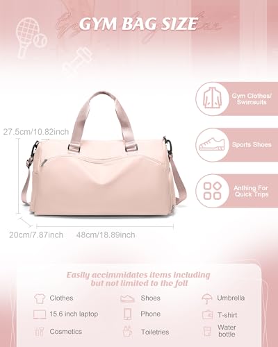 Image of Gym Bag for Women with Shoe Compartment Lightweight Travel Duffle Bags Carry on Bag Overnight Weekender Duffel Bag with Wet Pocket Personal Item Travel Bag Tote Bag Workout Dance Bag Pink