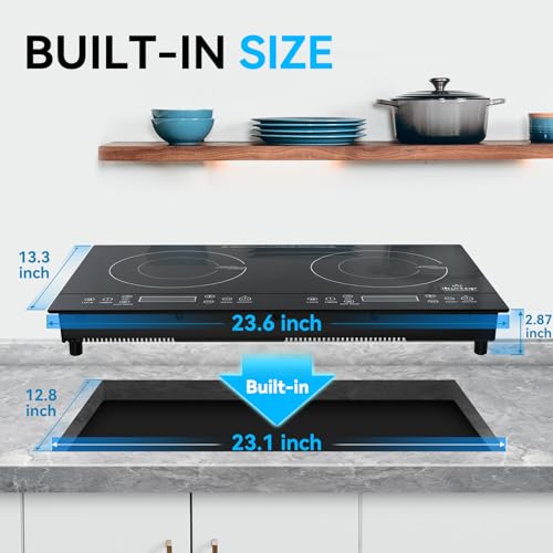 Image of Duxtop LCD 1800W Portable Induction Cooktop 2 Burner, Built-in Countertop Burners with Sensor Touch Control, Electric Cooktop with 2 Burner, Electric Double Induction Burner for Cooking, 9720LCBI