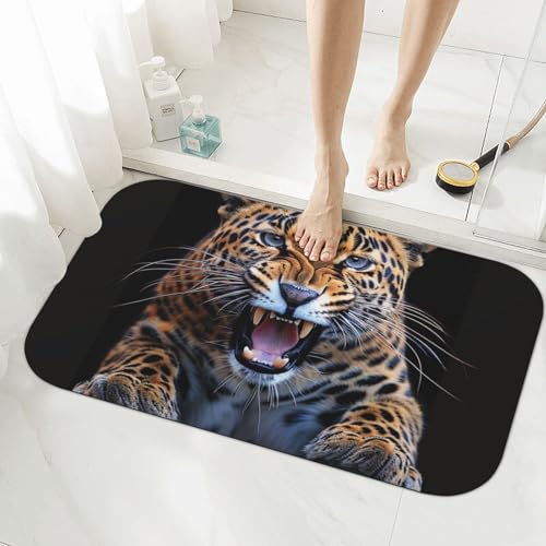 Tapis de bain imprimé léopard antidérapant et absorbant en 80 x 50 cm