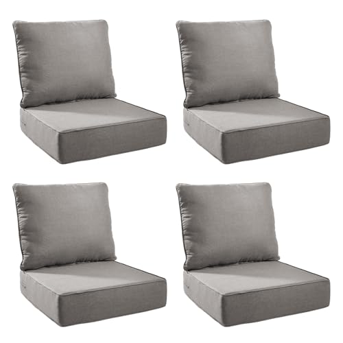 Image of Outdoor Cushion Set for Patio Furniture, UV Resistant, Water Resistant - 6 Inch Thick Foam Garden Cushions- 24x24 Inch Patio Seat Covers for Chair /Sofa /Couch | Grey | 4-Pack |