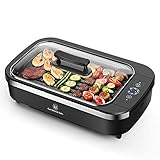 Smokeless Grill Indoor -Electric Grill with Tempered Glass Lid, Removable Nonstick Grill Plate, 15'...