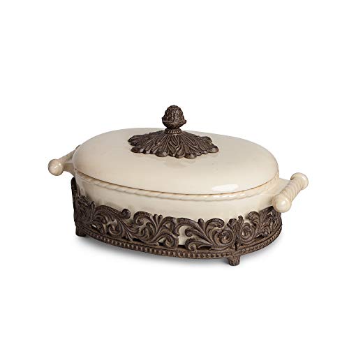 GG 2.5qts. Acanthus Casserole Dis Other Decor, 14.5InL x 10.5InW x 7.25InH, Cream