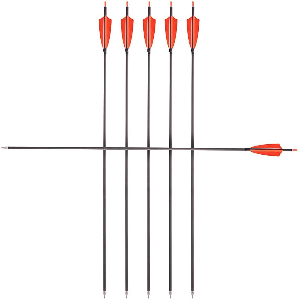 ZSHJGJR Archery 35" Carbon Arrow Hunting Arrows with 3 Pieces of 4-Inch Orange Feathers Targeting Practice Arrows Spine 400 for Recurve Bow Longbow Traditional Bow