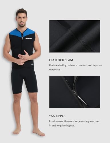 Lemorecn Mens Wetsuit Top Premium Neoprene 3mm Zipper Wetsuit Vest miniatura 3