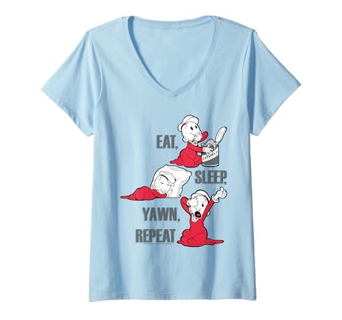 Women's Popeye The Sailor Man Swee'Pea Eat Sleep Yawn Repeat V-Neck T-Shirt