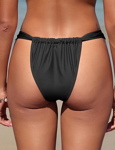 ZAFUL Women's Thong Bikini Bottom Low Waisted High Cut Cheeky Bathing Suit Bottoms with Adjustable Coverage2