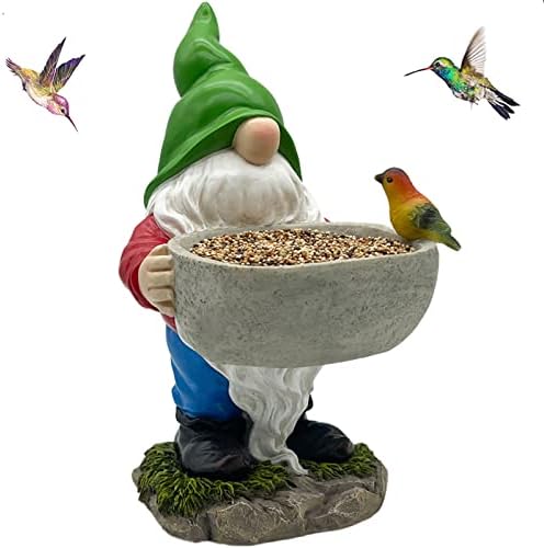 WSHWXY Garden Gnome Bird Feeder Gnome Feeders Resin Garden Gnome Outdoor Yard Decor 12" Tall