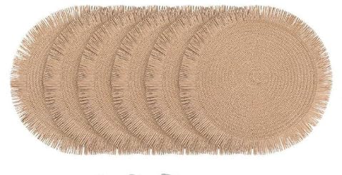 Boho Deko Tischdeko Set, für Hochzeitsdeko & Party Deko & Festival Deko | Tischläufer Grün & Modern, 6 Platzset Boho Gestrickte, 6 Stoffservietten Salbeigrün, 6 Serviettenringe Holz, 6 Set Tischdeko