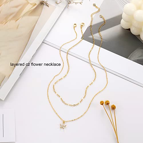 Image of Tewiky Dainty 14k Gold Plated /Silver Cubic Zirconia Necklaces for Women, Simple CZ Jewelry Necklaces Trendy Gifts