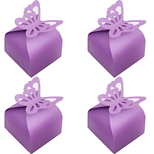 Tatibana Lot de 50 boîtes à dragées en forme de papillon violet/rose brillant pour fête prénatale (violet)