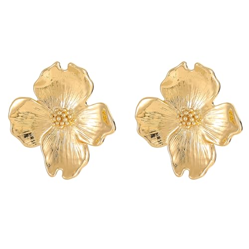 18K Gold-Plated Flower Earrings Large Flower Stud Earrings Chunky Floral Dangle Drop Earrings Trendy Jewelry Gifts for Women(E2)