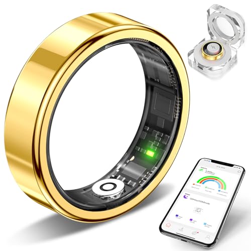 EGTWORO Smart Health Tracking Ring Fitness Sleep Monitoring Ring with Heart Rate Sensor, Waterproof Activity Tracker for Men and Women, Compatible with iOS and Android (Gold, #7)