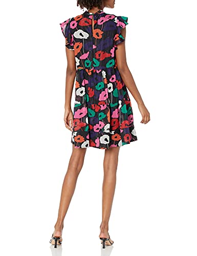 Milly Women's Layla Poppy Print On Crinkle Chiffon Dress, Black Multi, M #TOP1