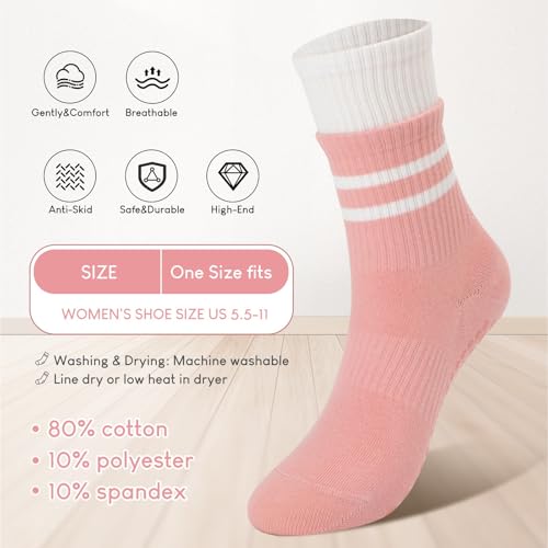 Ivyhouse 6 Pairs Pilates Socks for Women with Non Slip Grippers, Yoga Crew Socks for Barre Hospital Sticky Slipper Socks4