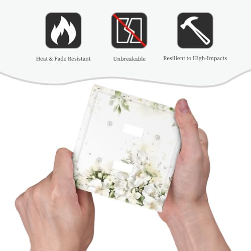 Decorative Switch Plate Covers Rustic Ink Green Leaves White Florals Flower 2 Gang Light Switch Cover Plate Unique Double Toggle Wall Plate Light Switch Covers for Bedroom Decor